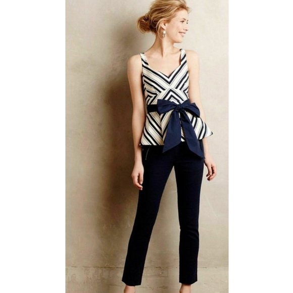 🚫SOLD🚫 Anthropologie Chevron Striped Peplum Top - Picture 4 of 7